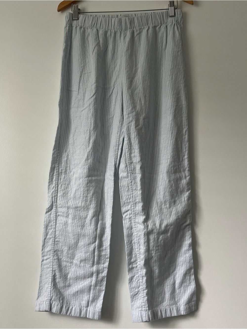 J Crew Women's Pajama Pant Blue/White Striped Size Small Shiny Elastic Waist